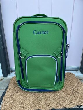 Pottery Barn monogram Cartier Green Suitcase with Navy Accents